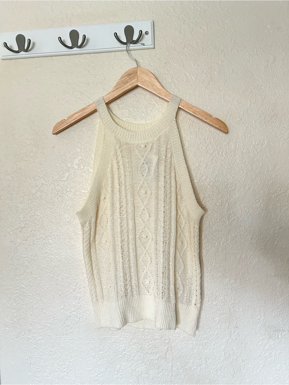 Sleeveless Cream Cable-Knit Tank Top